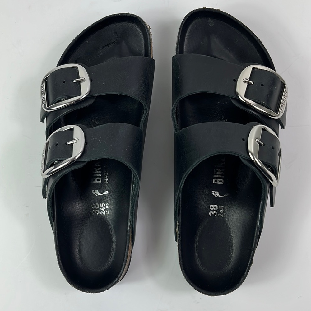 Birkenstock Arizona Oiled Leather  EU38 245 L7 M5 Narrow Black Germany Sandals - Picture 2 of 10
